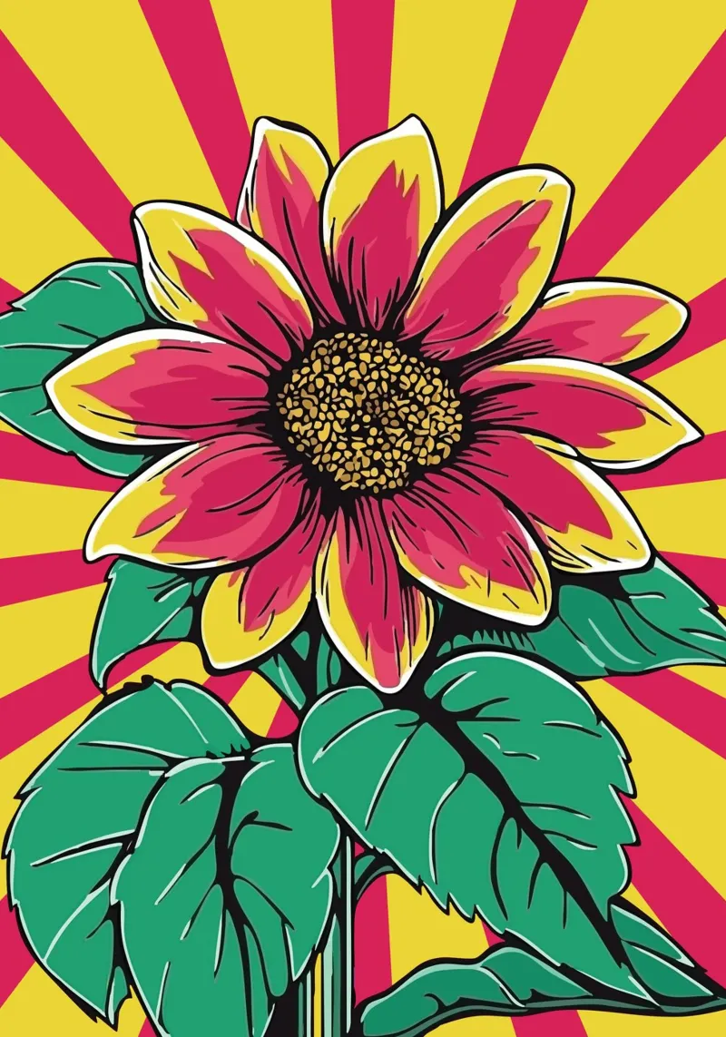 Red sunflower against a yellow-red ray background canvas with Floater frame by pixelbull - medieval art and more