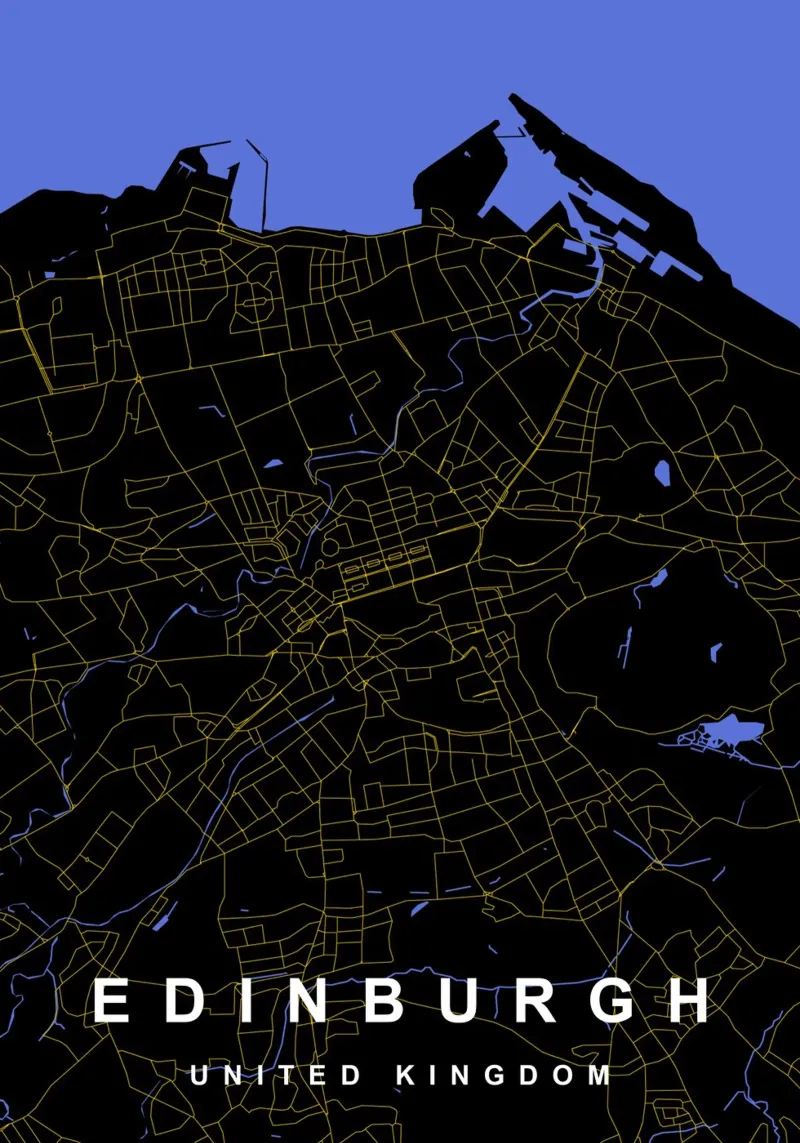Mappa della città di Edimburgo Regno Unito nero e oro carta hahnemühle da Cartographers Library