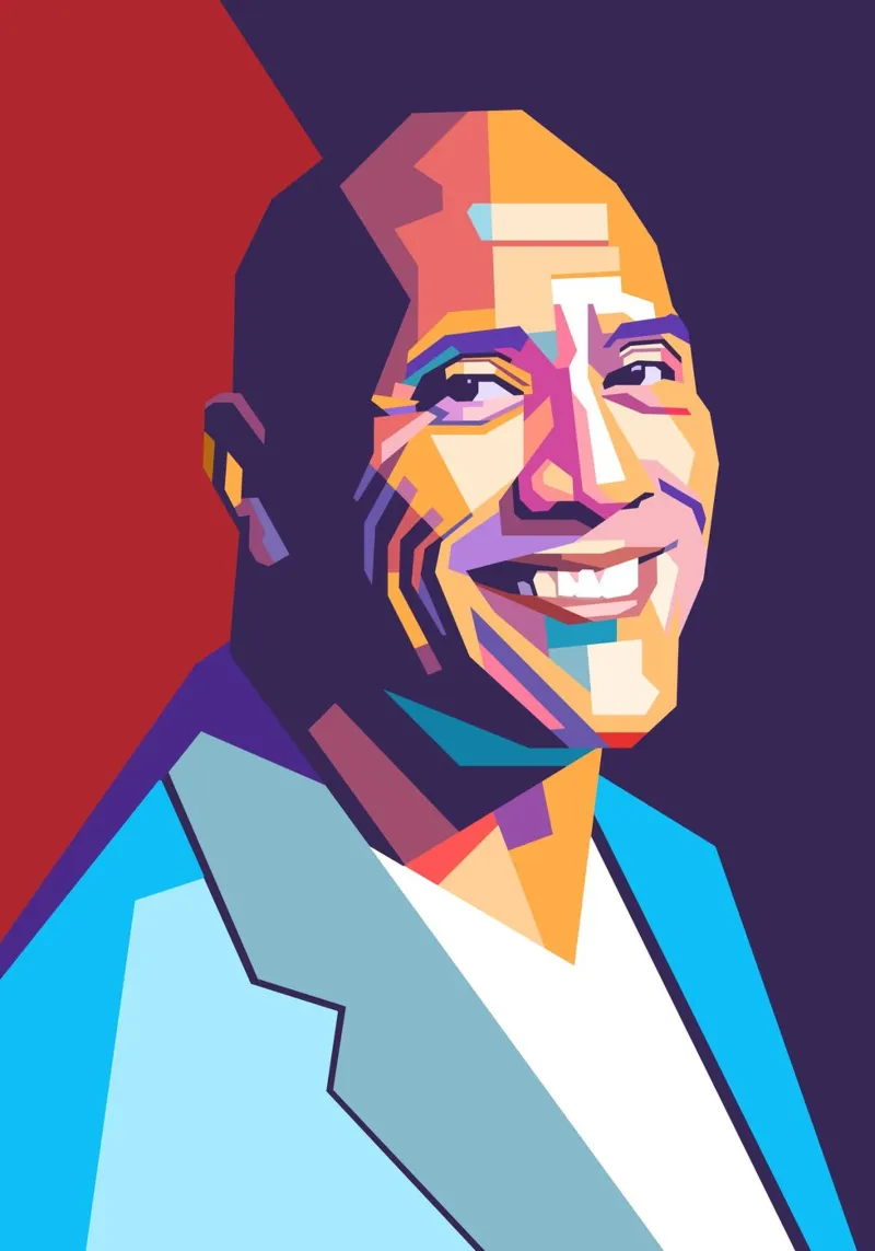 Ritratto pop art di Dwayne The Rock Johnson pellicola backlit da Hantamrata