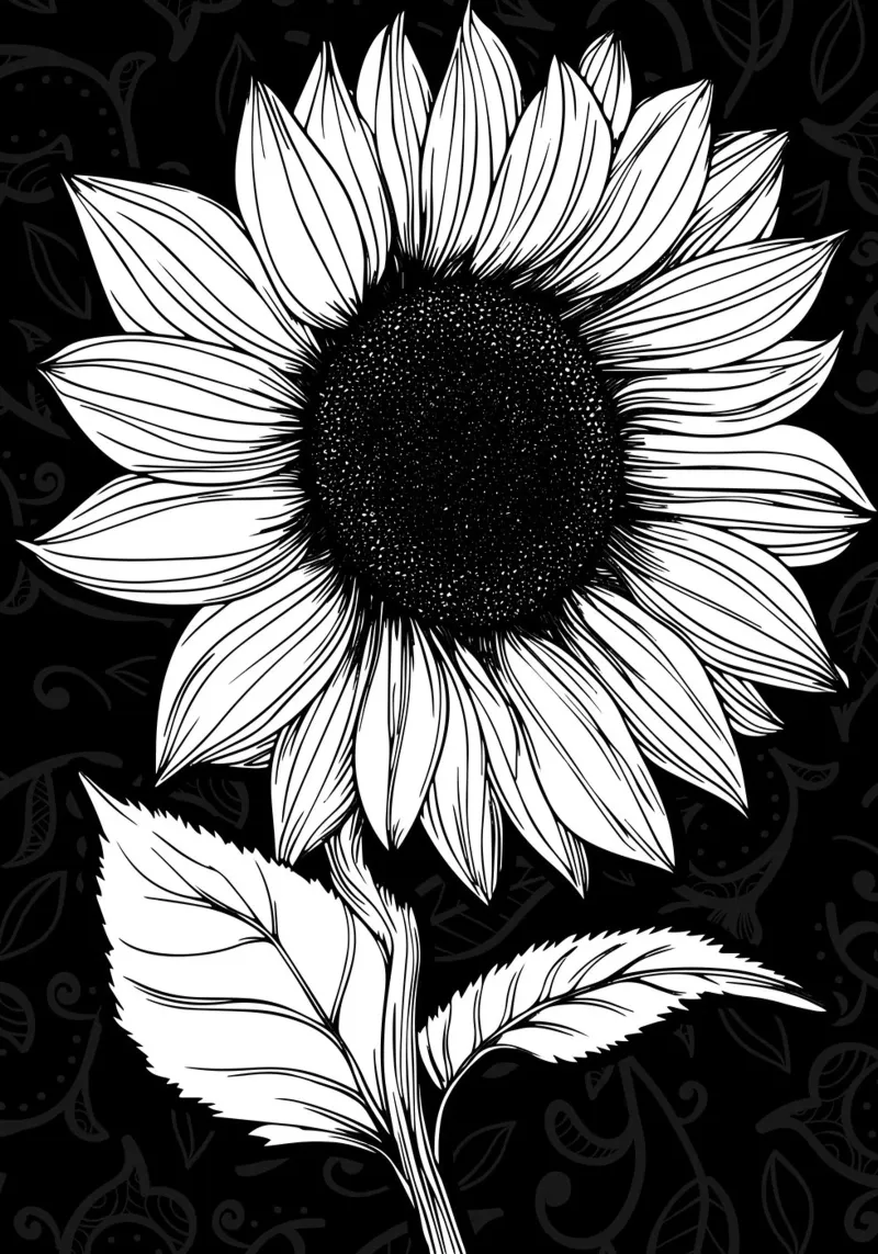 Gedetailleerde zonnebloem op zwarte achtergrond canvas met Baklijst van pixelbull - medieval art and more