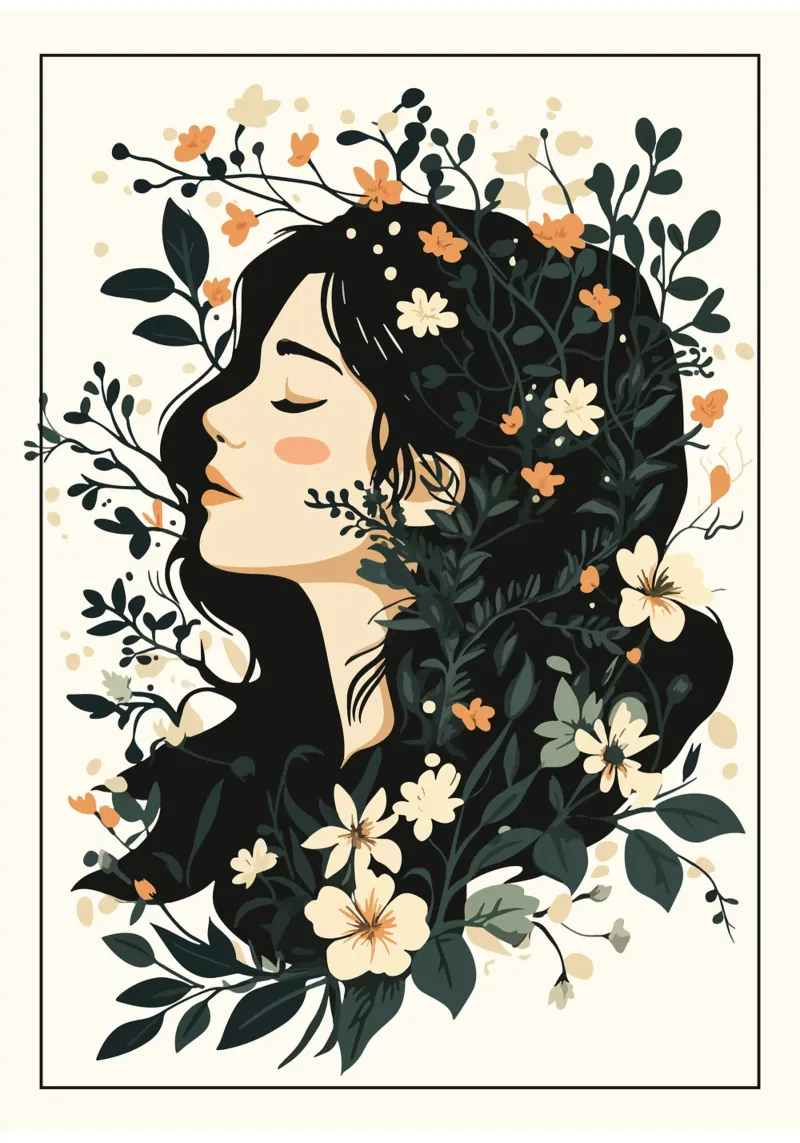 Donna di profilo con splendore floreale pellicola backlit da pixelbull - medieval art and more