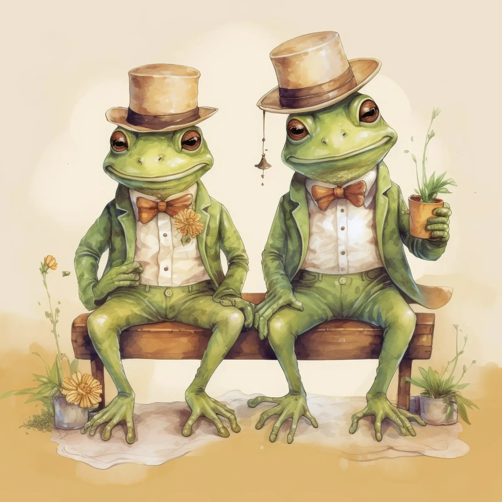 Retro Frog Duo canvas by Funny Animals