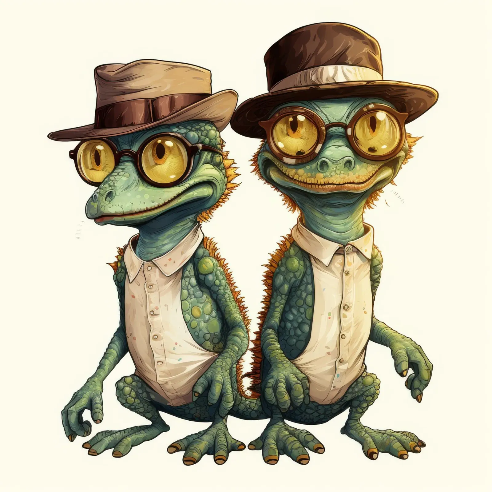 Cartoni animati retro Funny Cute Geckos poster con telaio in plastica da Funny Animals