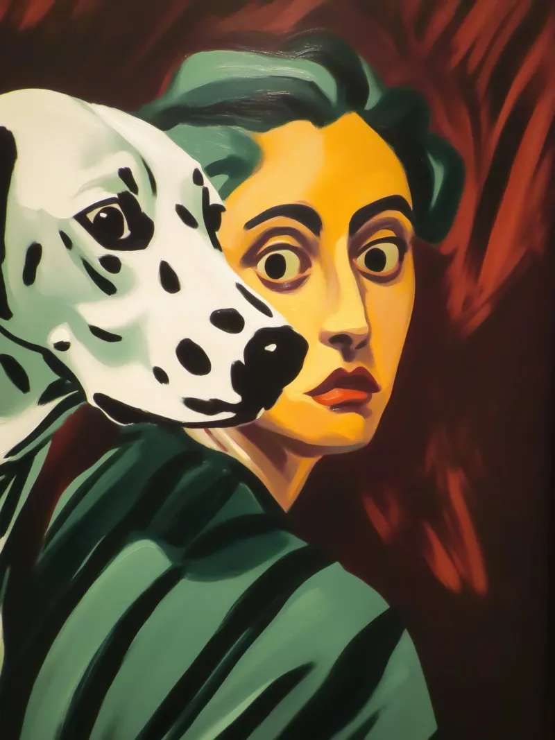 Portrait de femme avec un dalmatien | Peinture expressionniste toile avec Caisse américaine de Autofocus