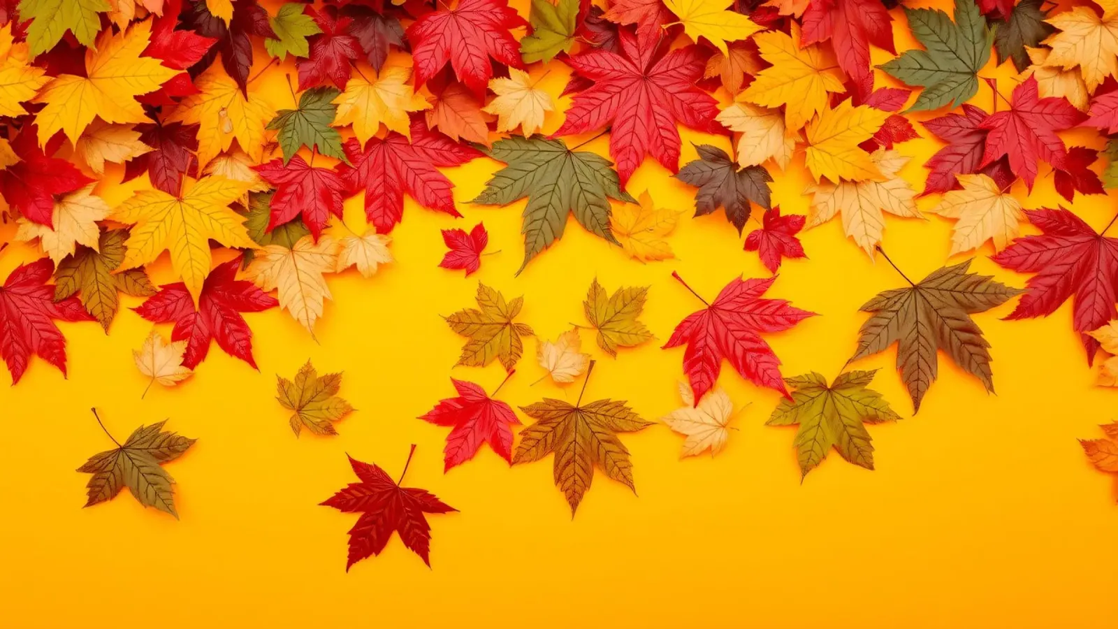 feuilles d'automne dispersées sur un fond jaune chaud hahnemühle de DesignDoodle