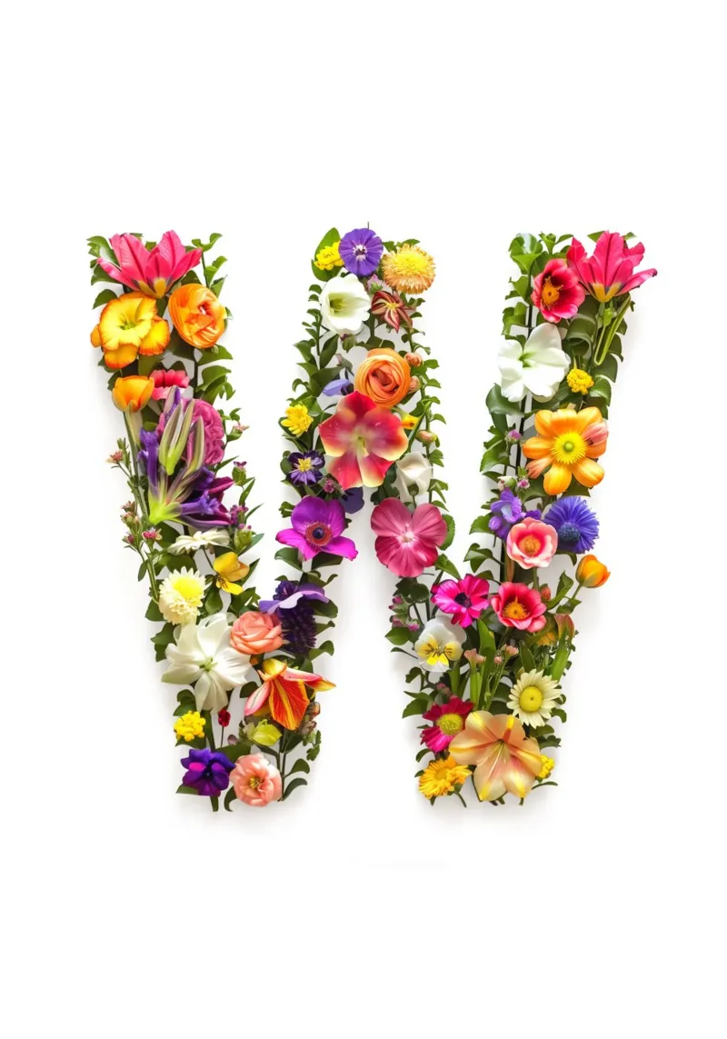 Blumenbuchstabe W Leinwand mit Schattenfugenrahmen von My Tiny Home