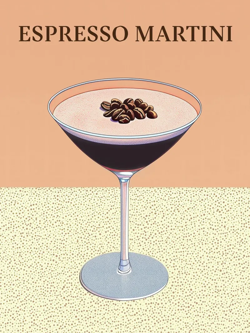 Espresso Martini Cocktail Drink Caffè Trendy Cafe Bar Art poster con telaio in legno da Gentle Echoes Art