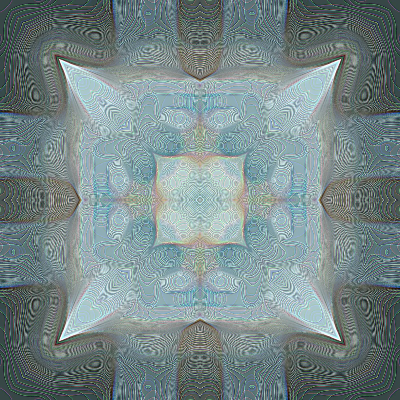 4 coins kaléidoscope avec des lignes de formes à motifs, bleuâtre toile de Gürsel Yesil Digital Art