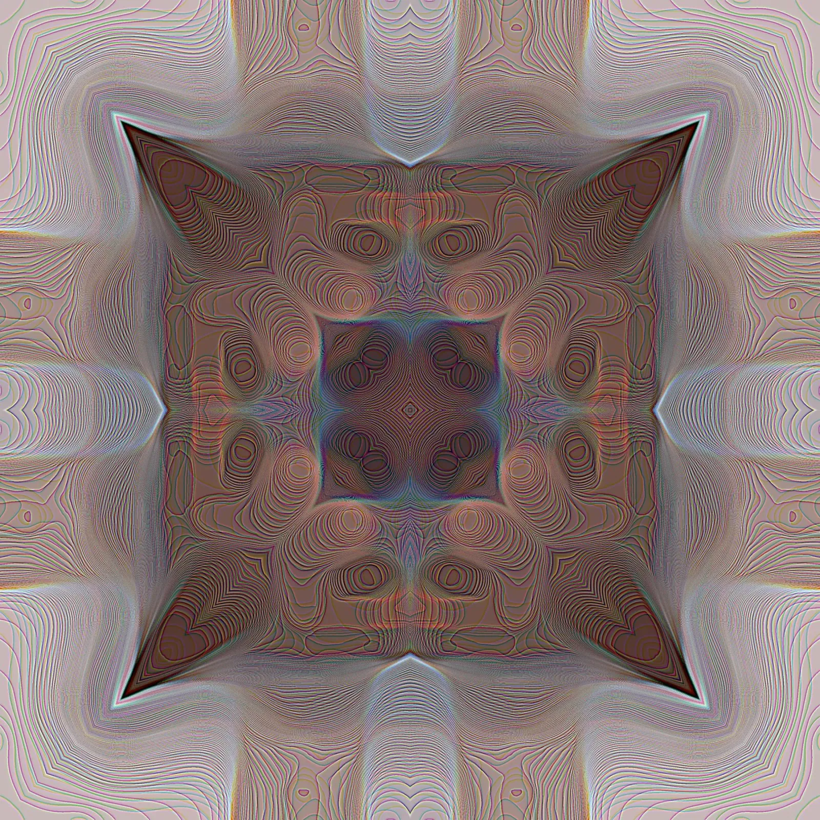 4 Ecken Kaleidoskop mit Linien gemusterte Formen in rotbraun Hahnemühle von Gürsel Yesil Digital Art