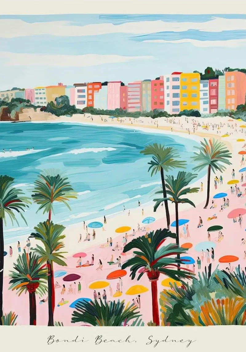Bondi Beach, Sydney, Australia, Matisse And Rousse style poster con telaio in plastica da Trending Art Company