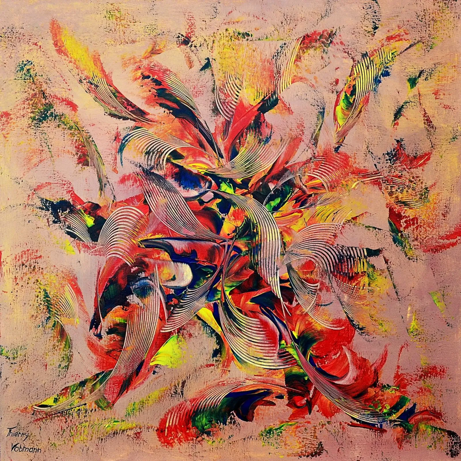CRAZY ROCK'N ROLL poster con telaio in alluminio da Thierry Vobmann Abstract painting
