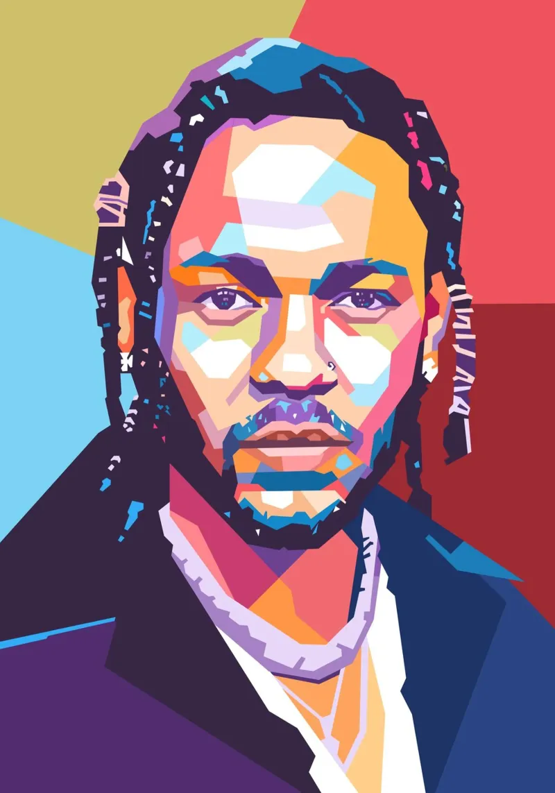 Ritratto pop art di Kendrick Lamar poster con telaio in plastica da Hantamrata