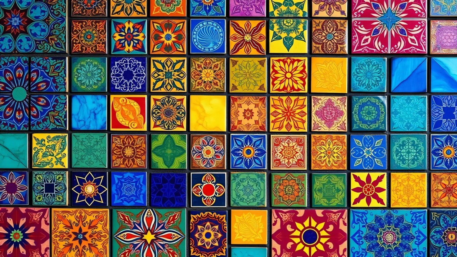 Colorful mosaic tiles with intricate patterns and design canvas by DesignDoodle