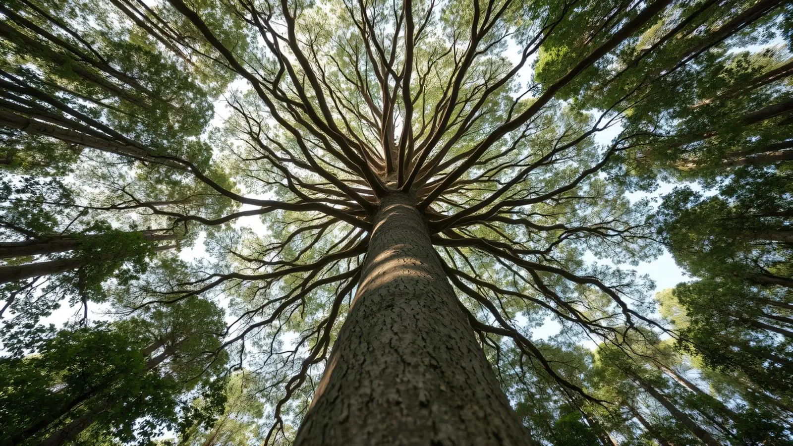 Un albero maestoso che sovrasta la foresta con i suoi rami poster da DesignDoodle