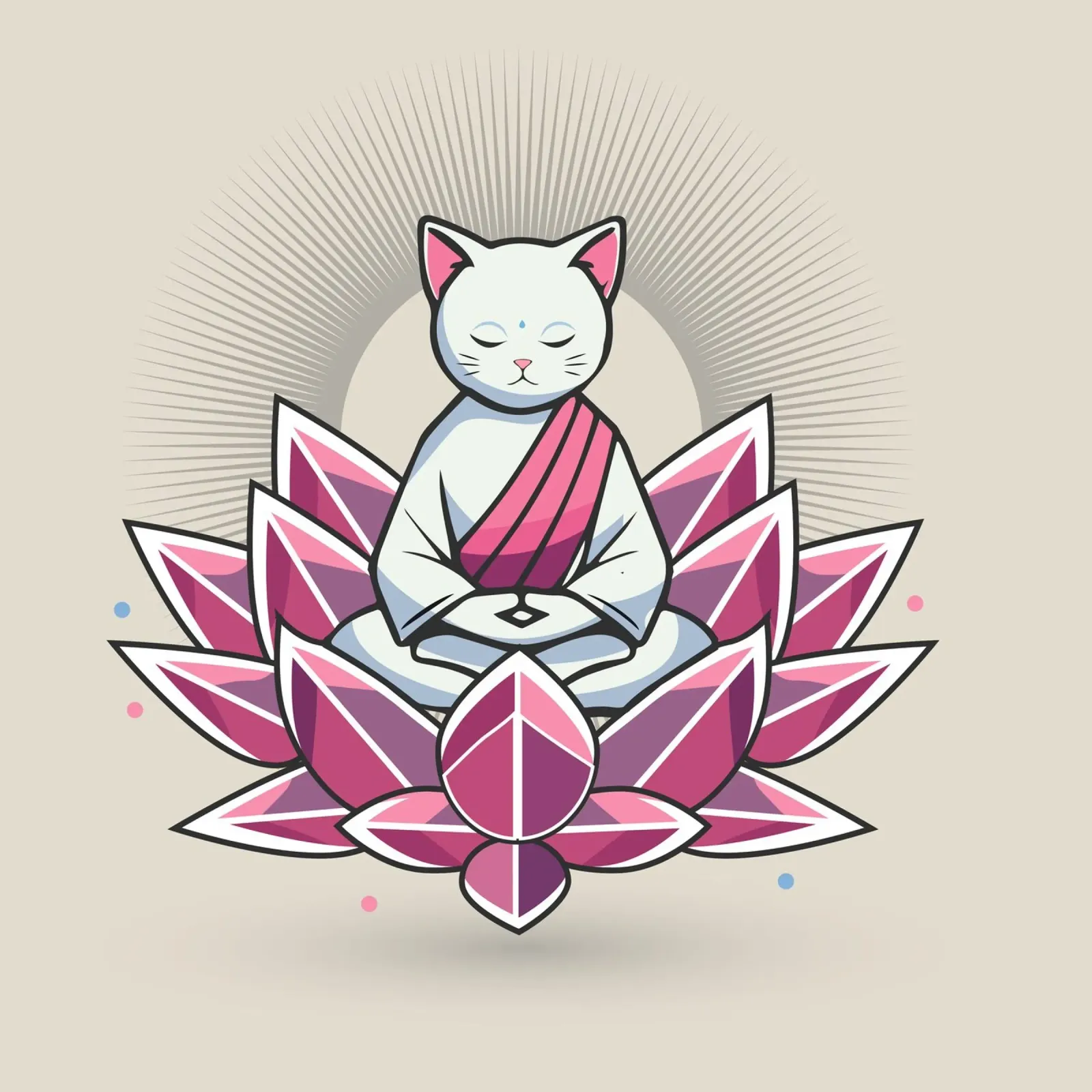 Chat méditant paisiblement dans une fleur de lotus hahnemühle de namosh