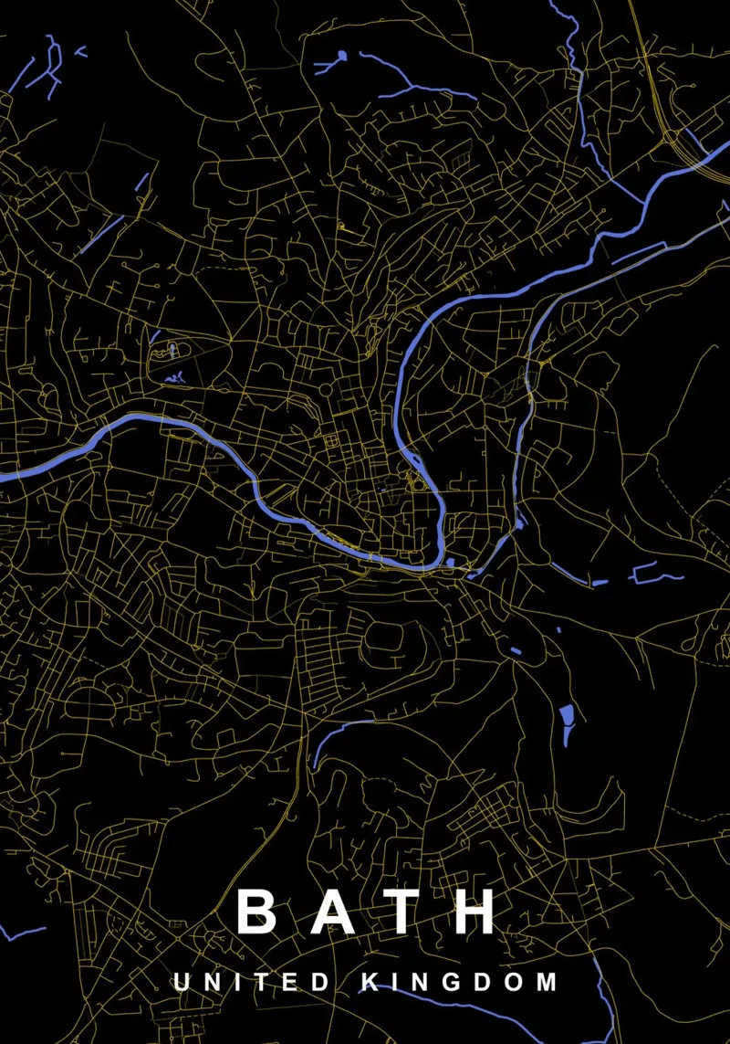 Mappa della città di Bath Regno Unito nero e oro pellicola backlit da Cartographers Library