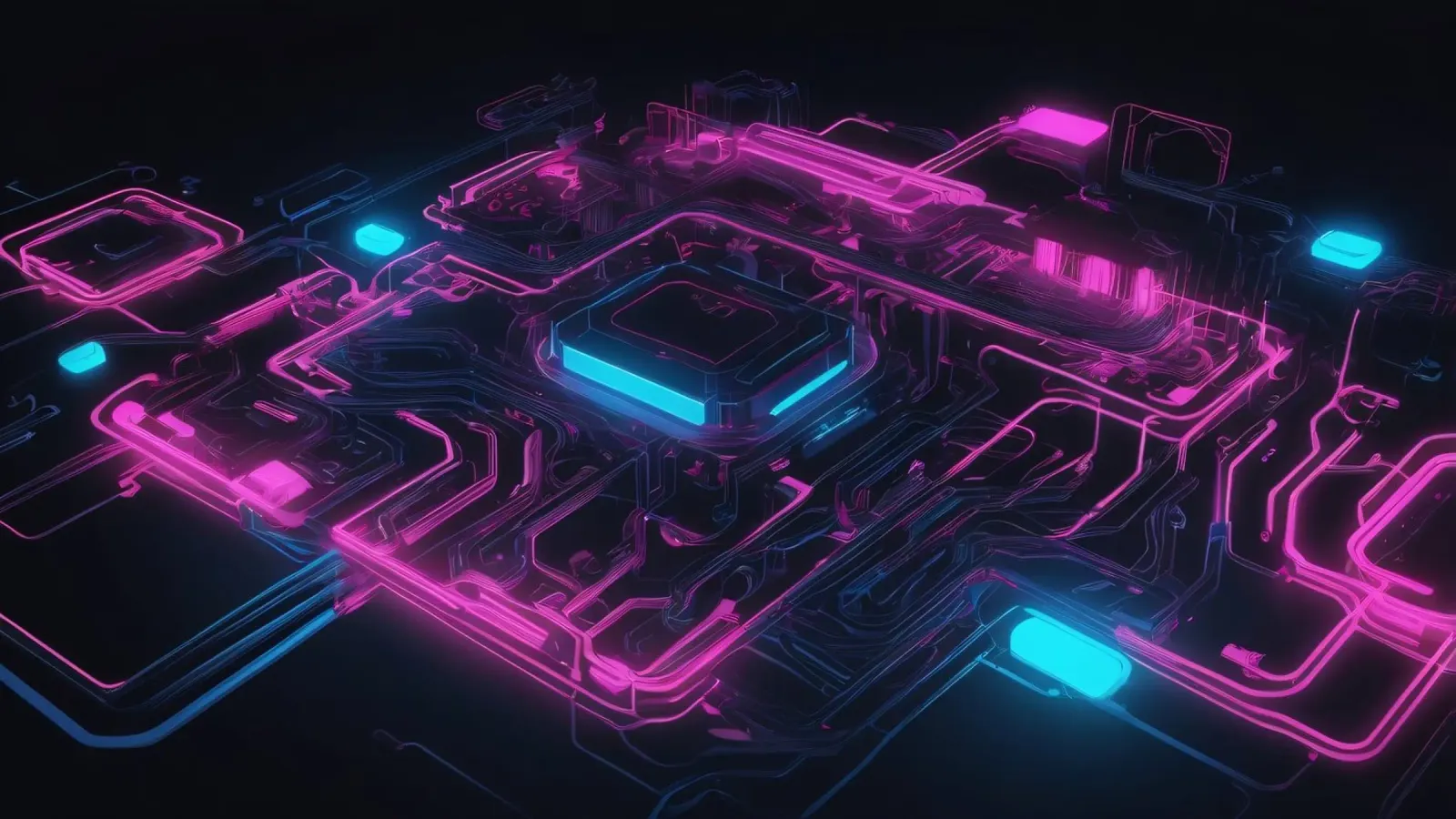 Lebendiges Neon-Leiterplattendesign zur Präsentation der Technologie Hahnemühle von DesignDoodle