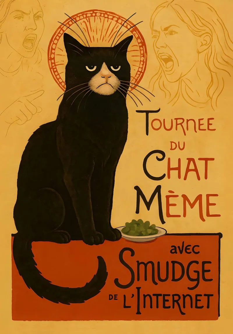 Smudge Meme Cat – Chat Noir Parody Poster poster con telaio in alluminio da Lootprint
