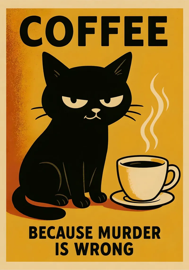 Murder Coffee Cat - Dark Humour Kitchen Poster acrylic glass by Lootprint