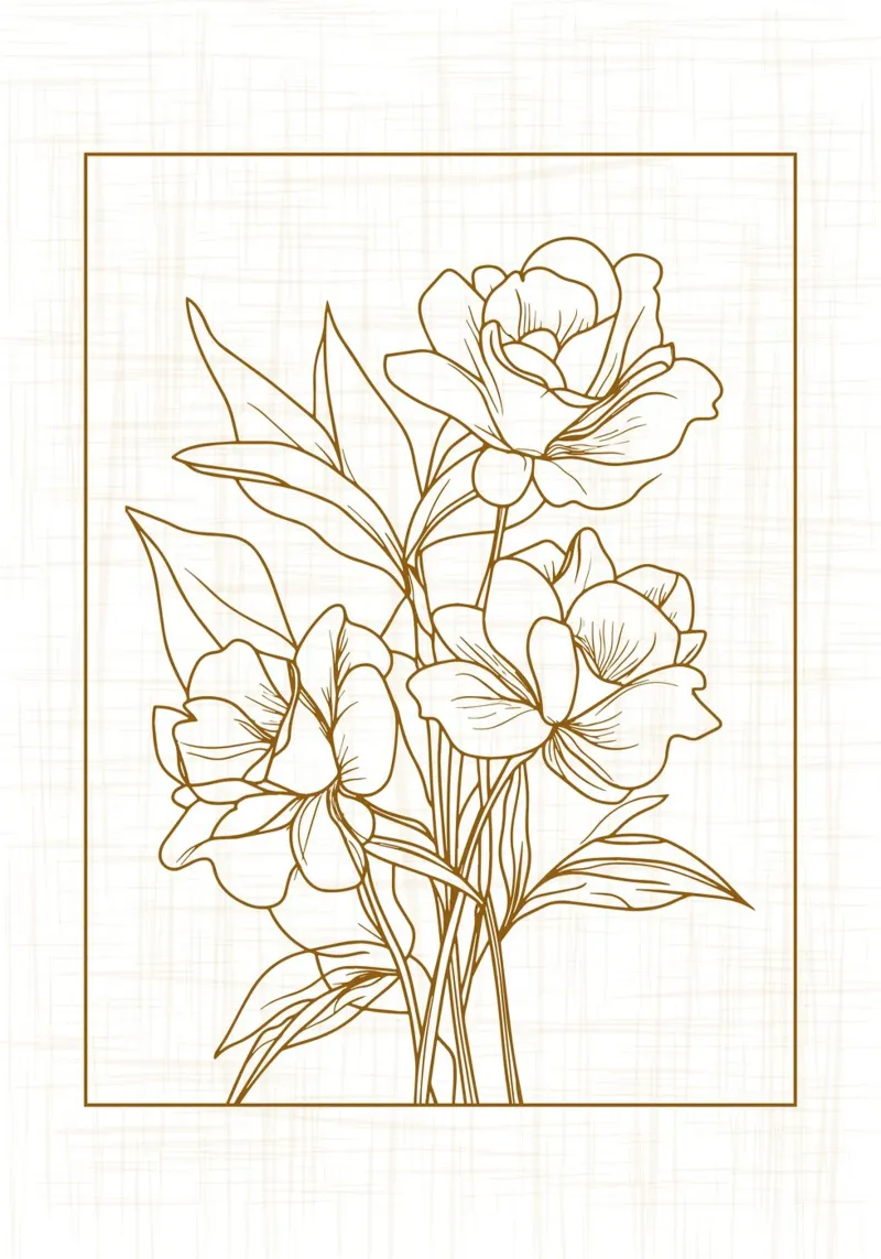 Bouquet di fiori disegnato con linee delicate poster con telaio in plastica da pixelbull - medieval art and more
