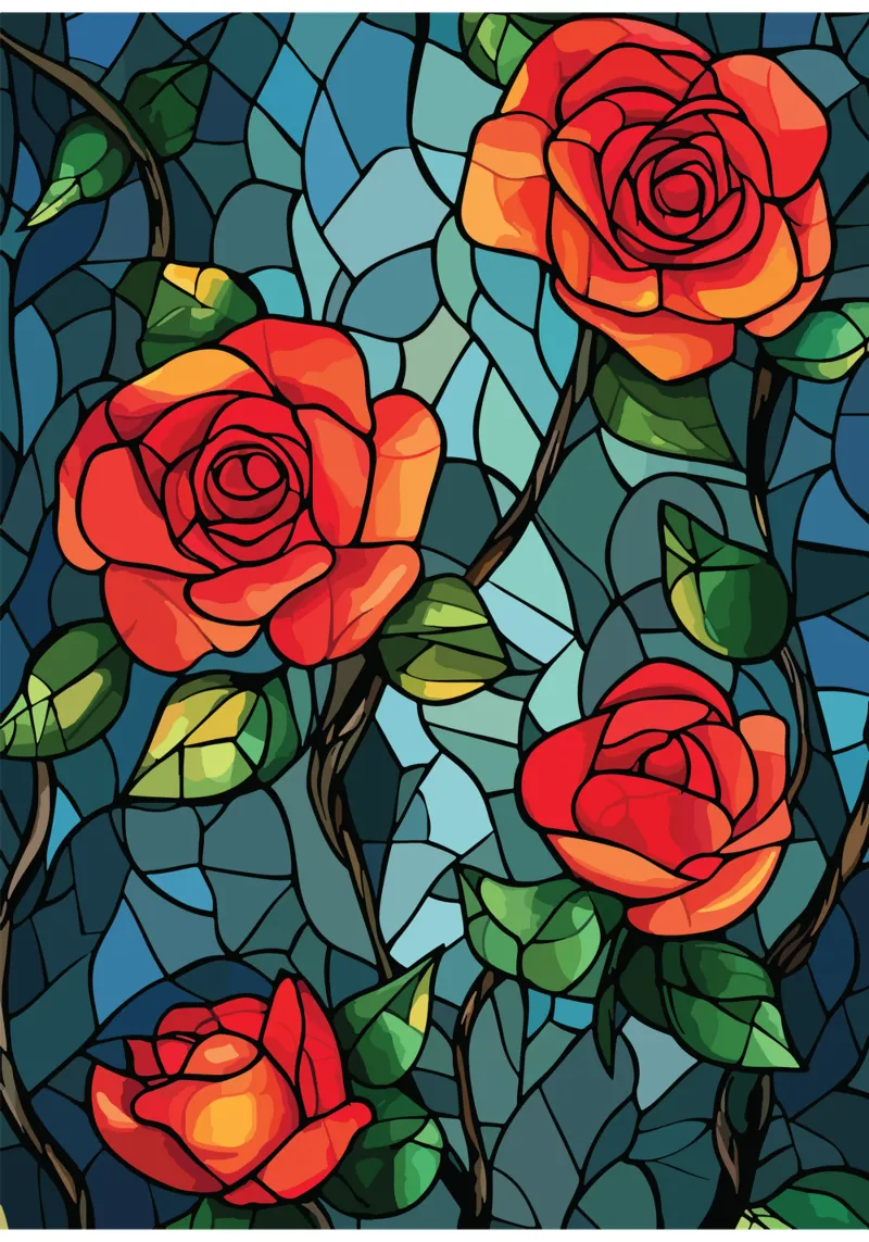 Red roses on a mosaic background hahnemühle by pixelbull - medieval art and more