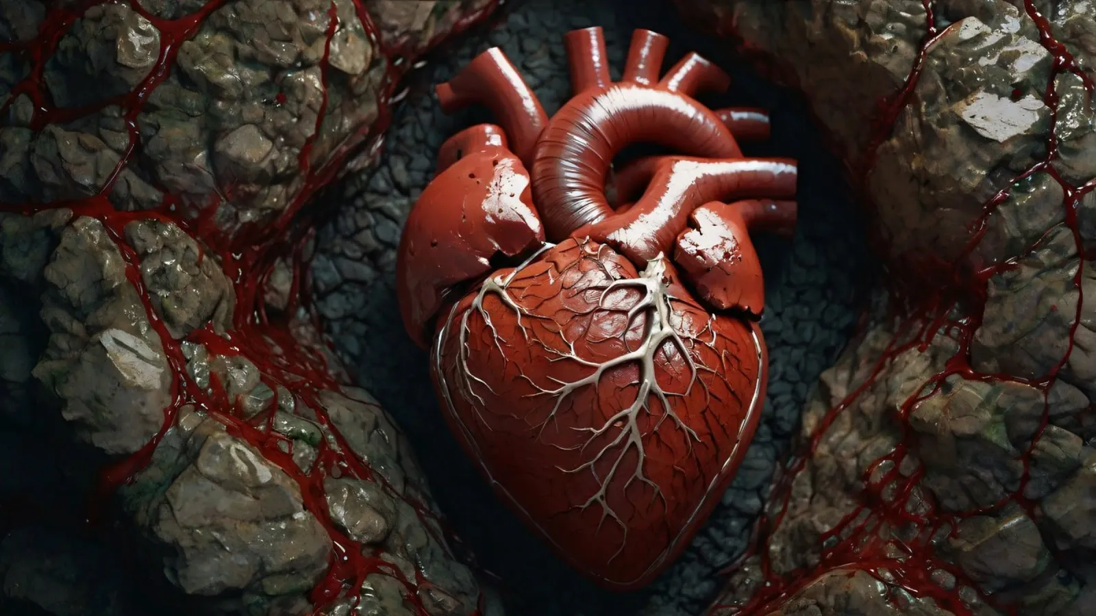 Un cuore realistico emerge dalla terra spaccata pellicola backlit da DesignDoodle
