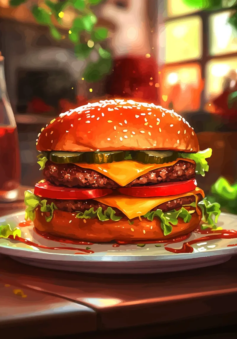 Juicy cheeseburger with double patty hahnemühle by pixelbull - medieval art and more