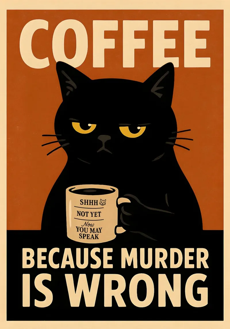 Gatto sarcastico del caffè - Poster mattutino d'epoca pellicola backlit da Lootprint