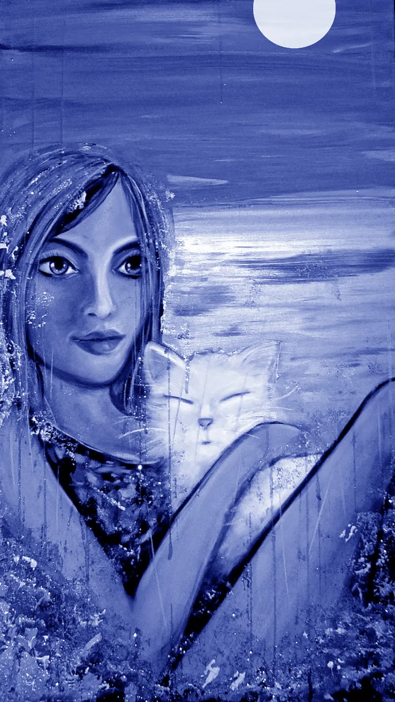 Full Moon girl with white cat pellicola backlit da Happy 😃 Art 🎨 by Christine Schnoell