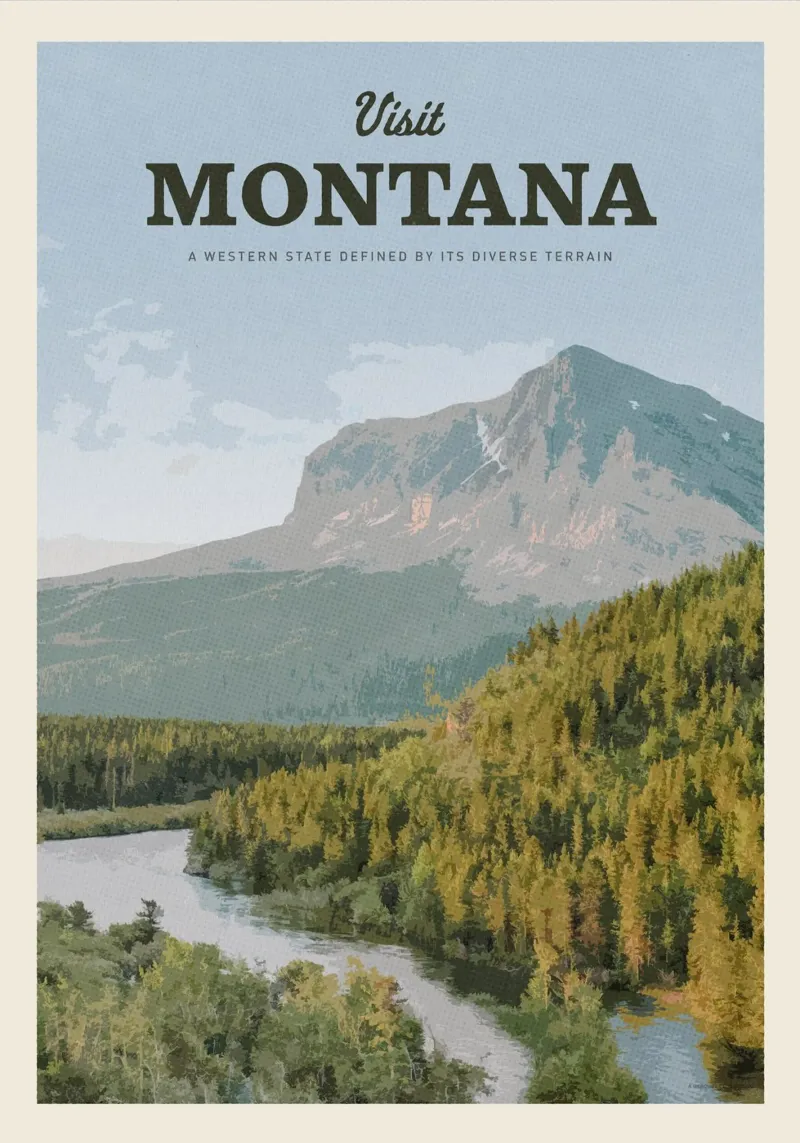 Viaggio in Montana poster con telaio in alluminio da Mercury Club