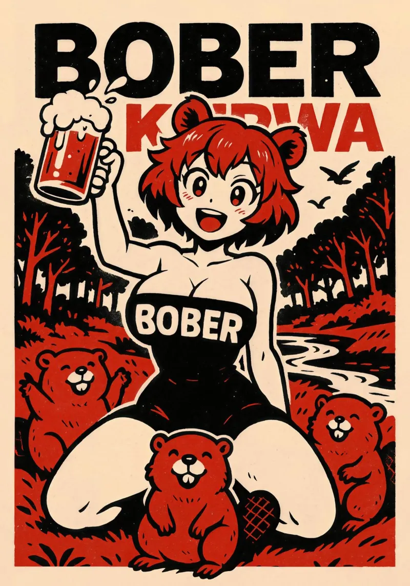 Anime Bober Kurwa and Beer Poster poster da Lootprint