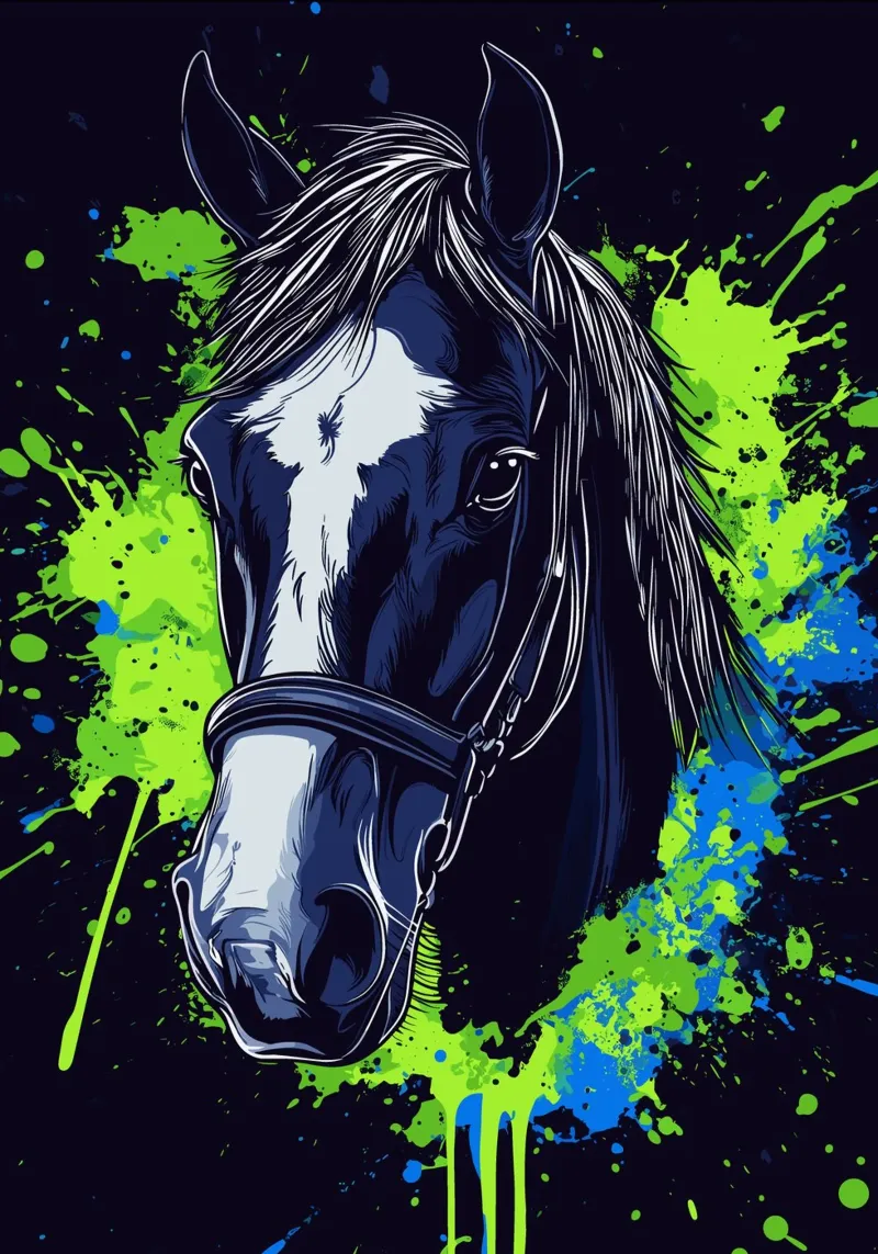 Expressive horse portrait in front of splashes of colour canvas by pixelbull - medieval art and more