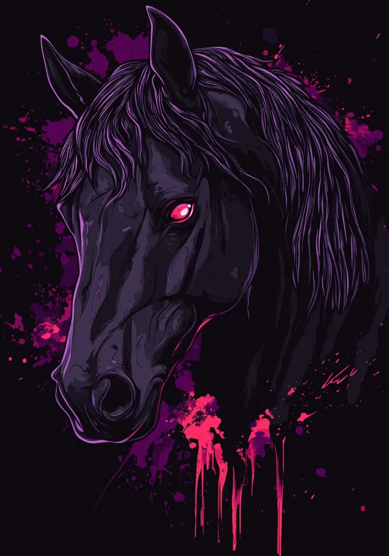 Zwart paard met een felrood oog canvas met Baklijst van pixelbull - medieval art and more