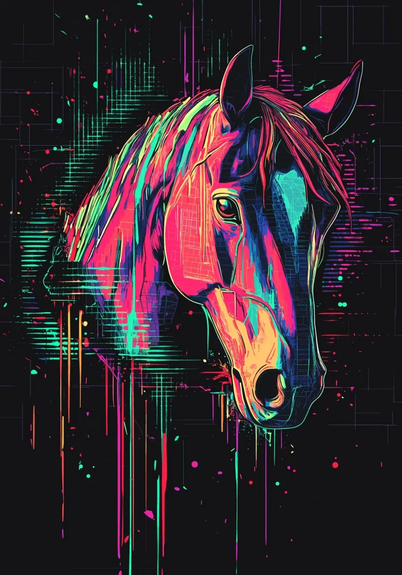 Ritratto a colori intensi di una testa di cavallo plexiglass da pixelbull - medieval art and more