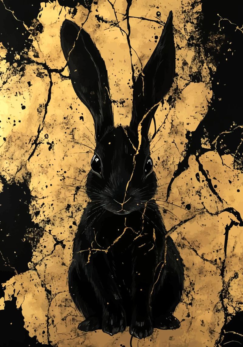 Black rabbit in front of a golden structure canvas by pixelbull - medieval art and more