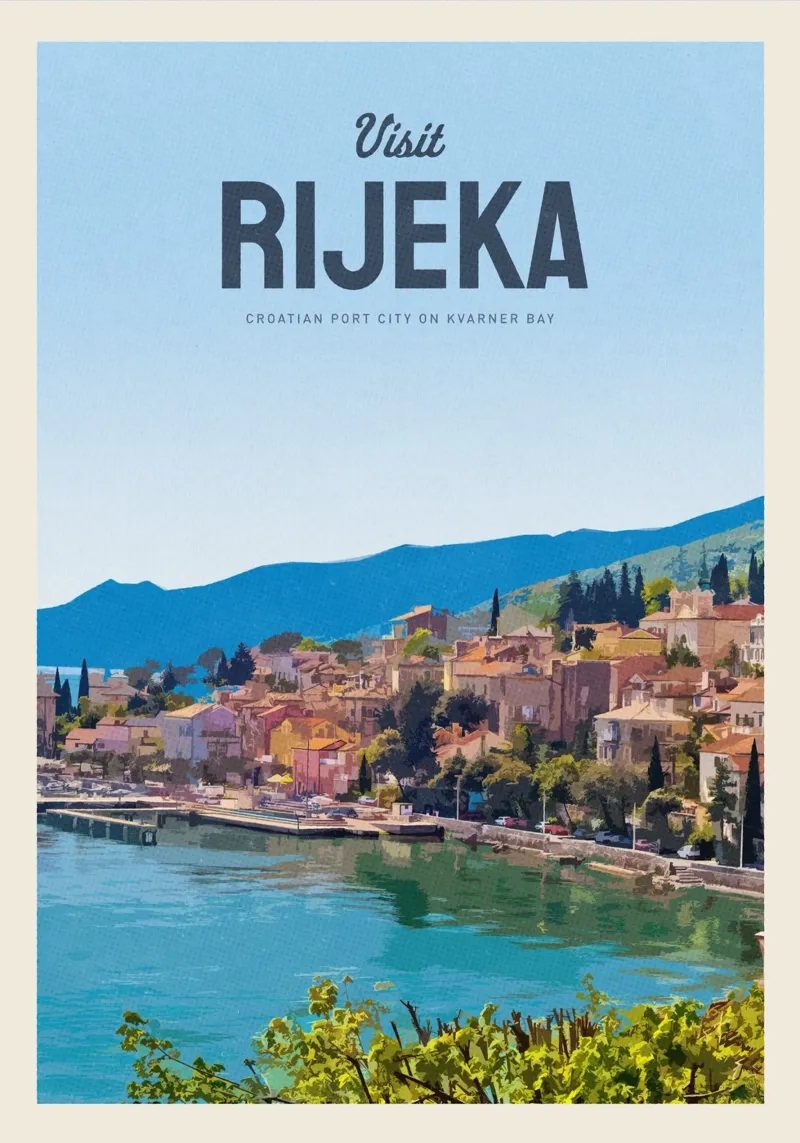 Viaggio a Rijeka poster con telaio in legno da Mercury Club