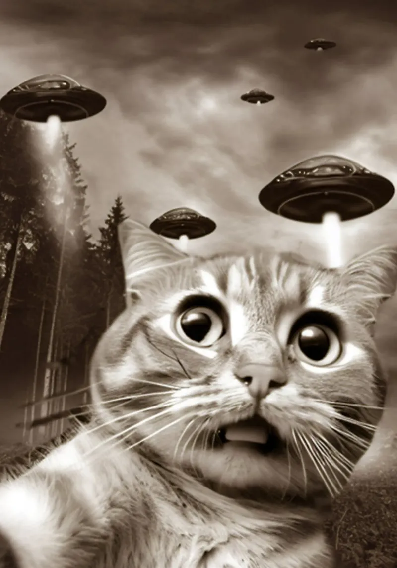 Divertente UFO Cat Selfie Alien & Cat Lover pellicola backlit da rangginangs