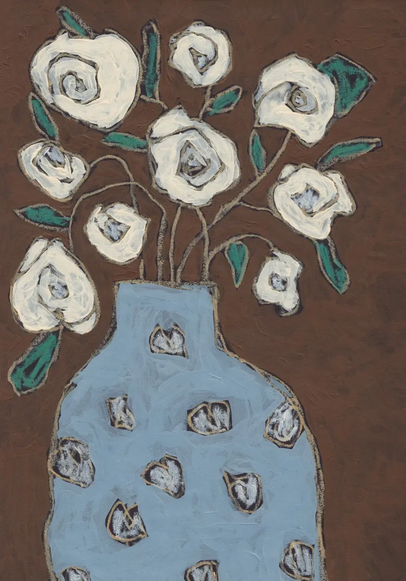 Vaso blu, rose bianche poster da Alisa Galitsyna