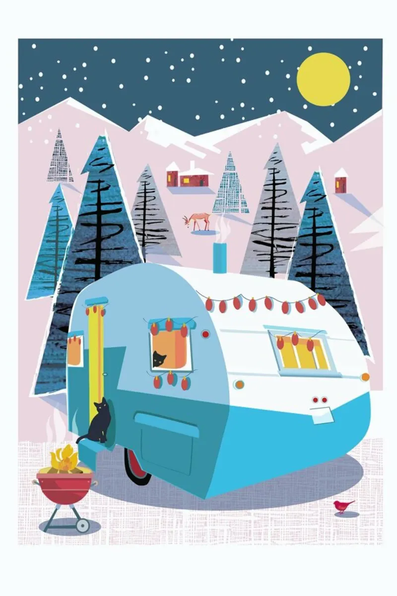 Winter Cats And Caravan poster con telaio in legno da Rocket68