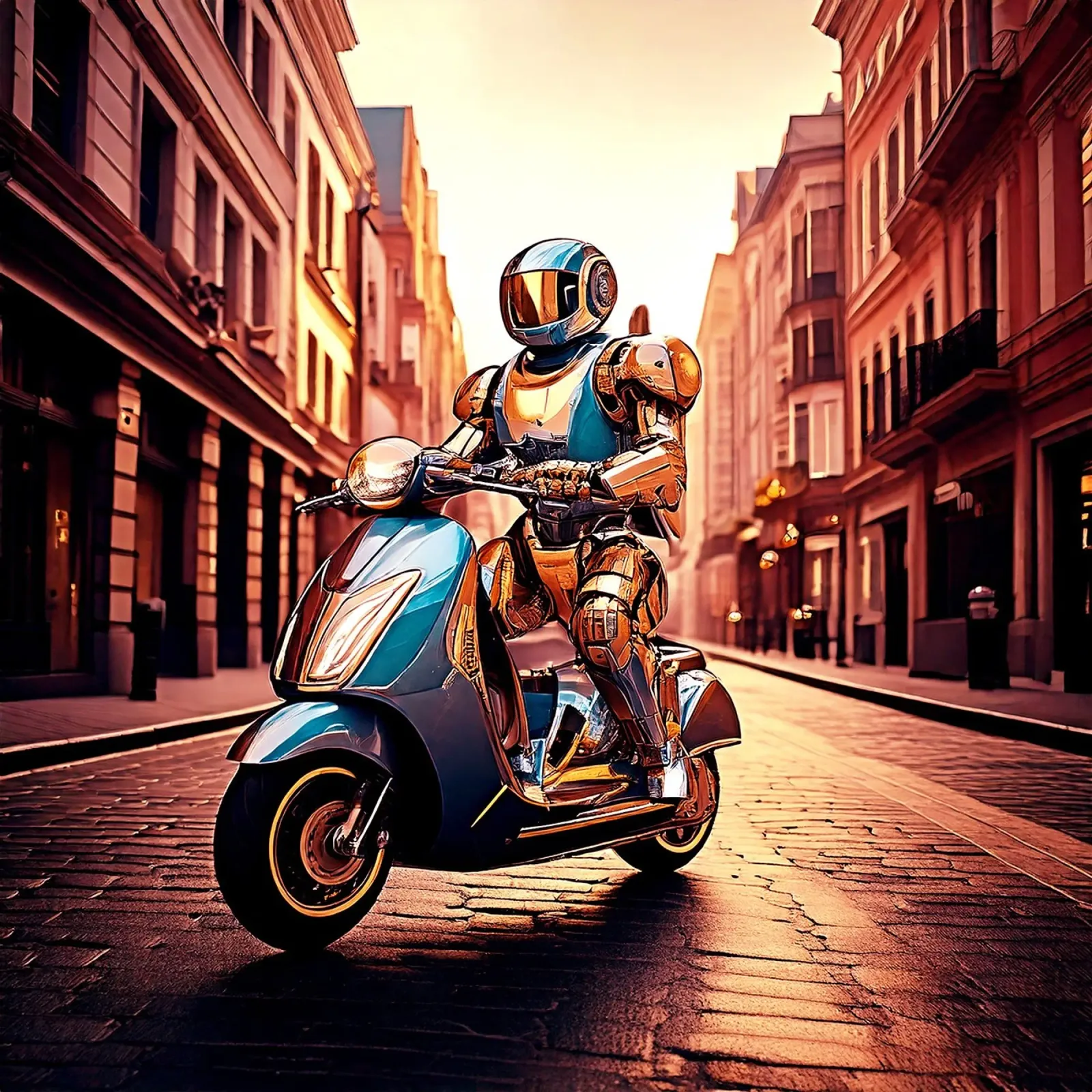 Robot en Scooter. Rouge. carta hahnemühle da Thierry vobmann photography