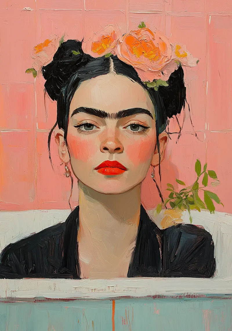 Frida Kahlo - The Echo of Dreams canvas with Floater frame by Fantasias Florales