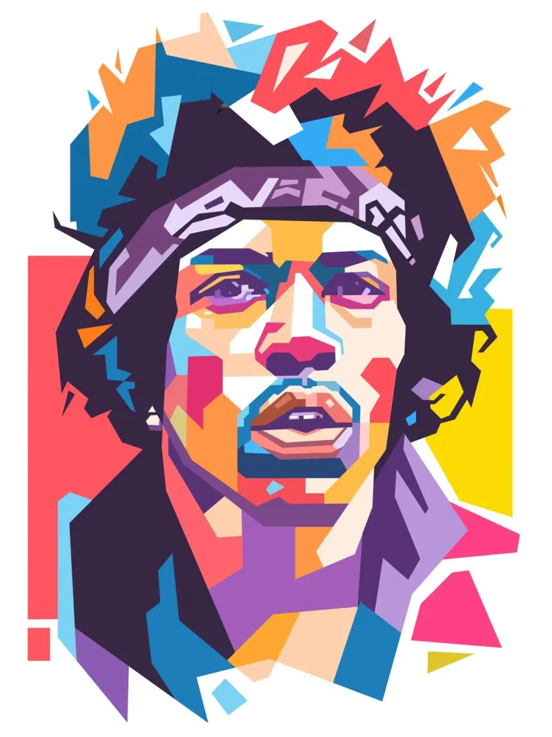 Ritratto pop art di Jimi Hendrix poster con telaio in plastica da Hantamrata