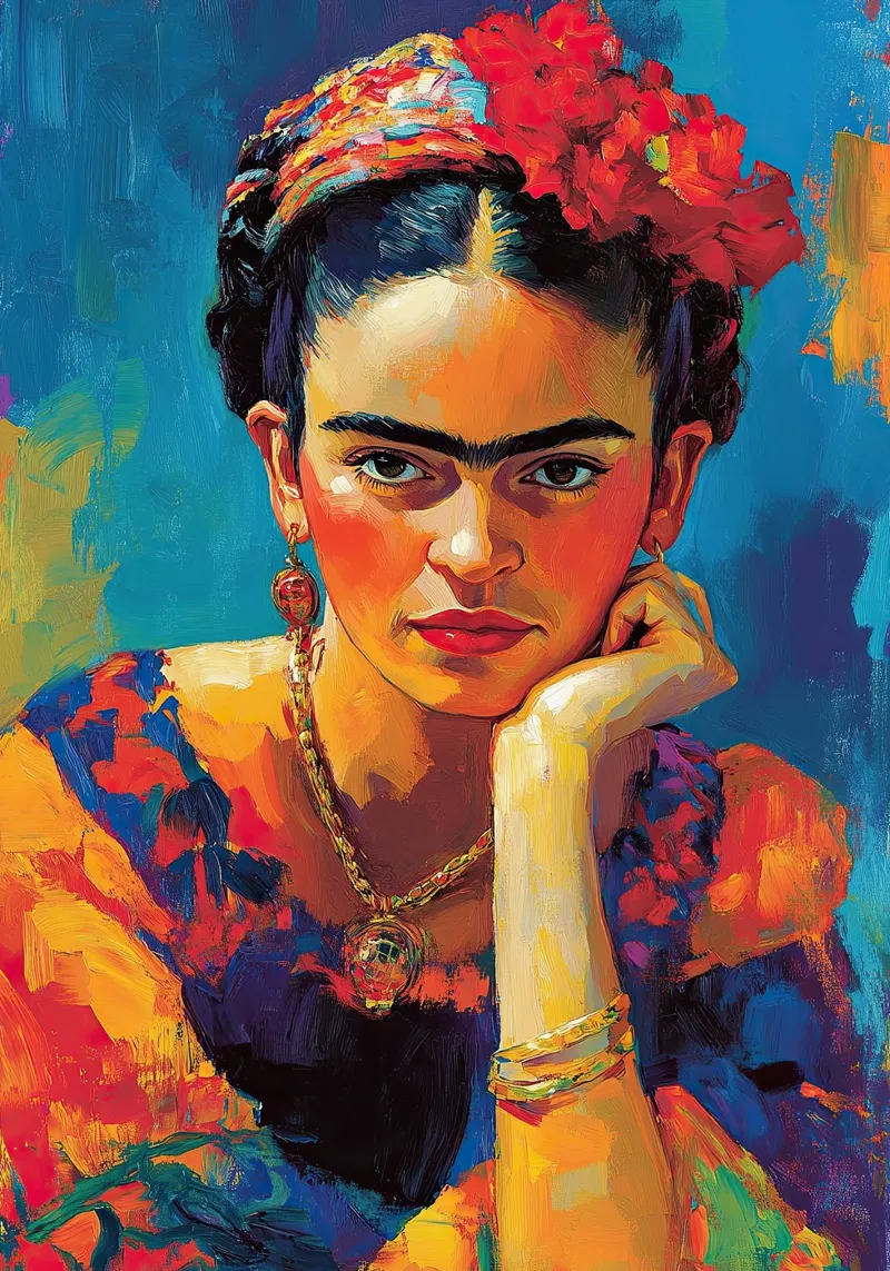 Frida Kahlo - Il calore dell'amore poster con telaio in alluminio da Fantasias Florales