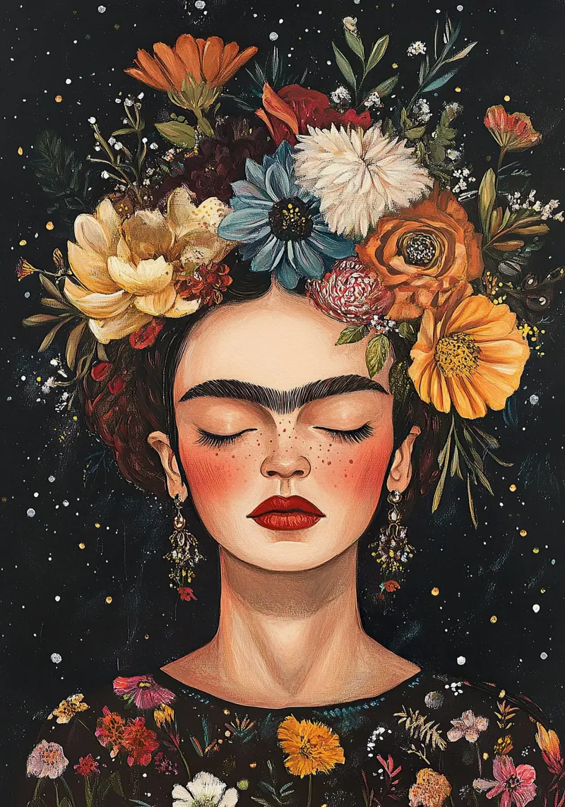 Frida Kahlo - The power of change canvas with Floater frame by Fantasias Florales