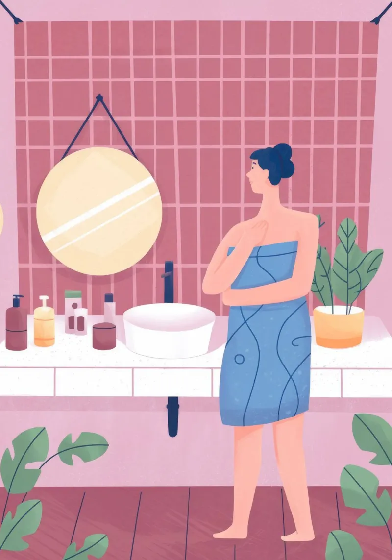 Momento del bagno riflessivo poster con telaio in alluminio da Prism Palette