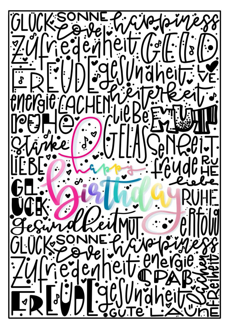 Poster Happy Birthday – Handlettering Print Regenbogenfarben Poster von LIMITED EDITION LETTERS