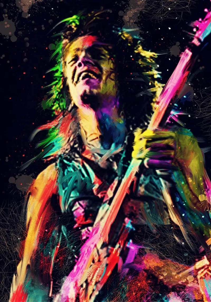 Eddie Van Halen abstrakte bunte Pop-Art Hahnemühle von Hantamrata