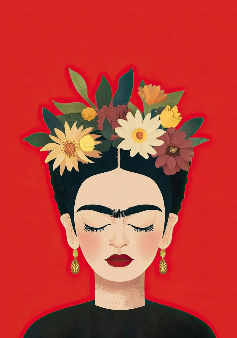 Frida Kahlo - Hou van je uniciteit canvas met Baklijst van Fantasias Florales