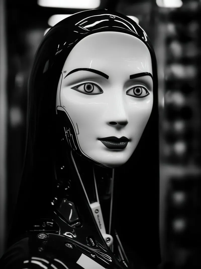 Il sorriso della Cyber Monna Lisa | Foto in bianco e nero alluminio dibond da Autofocus