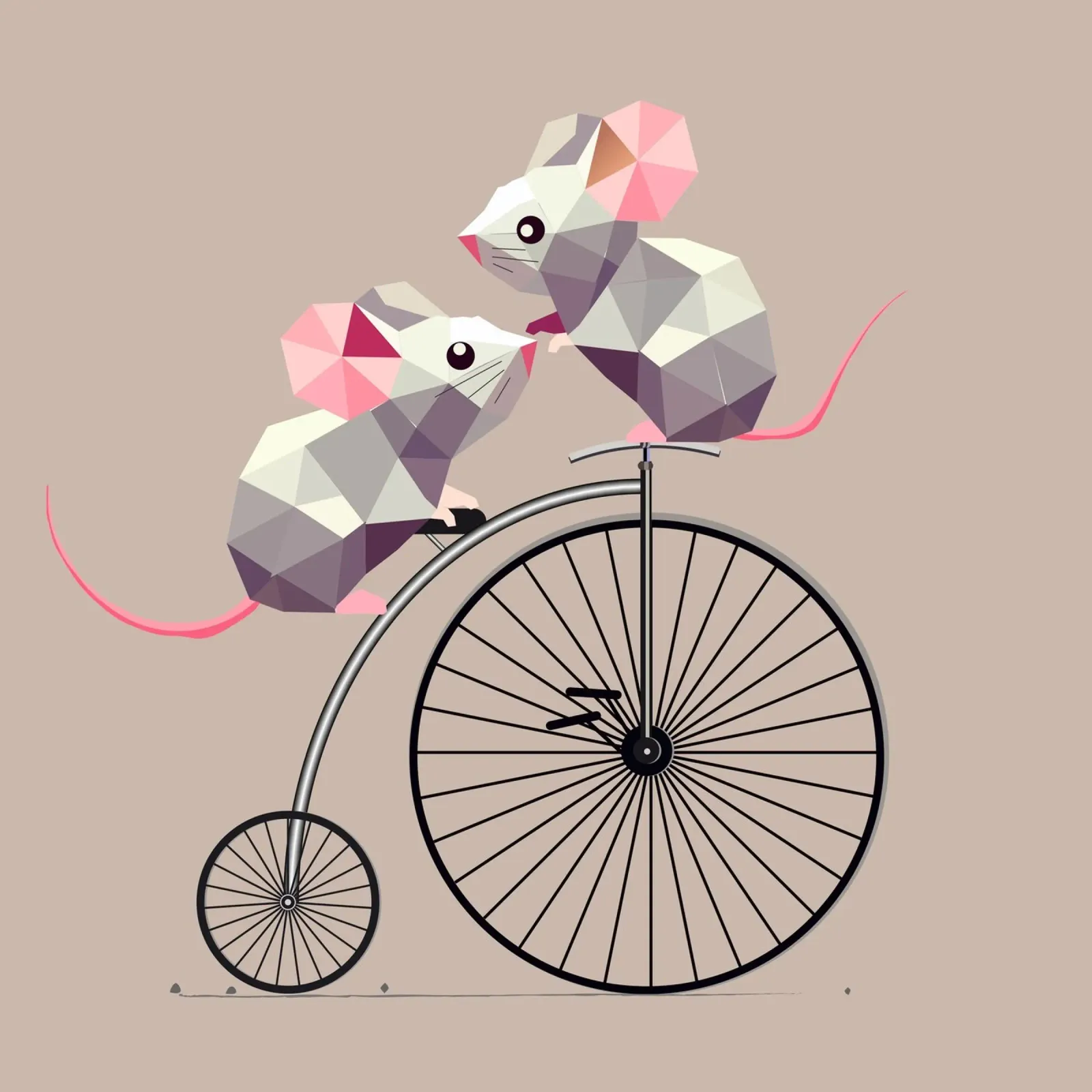Due simpatici topi poligonali su un nostalgico penny-farthing poster da namosh